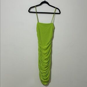 Vibrant Lime Green Ruched Midi Dress